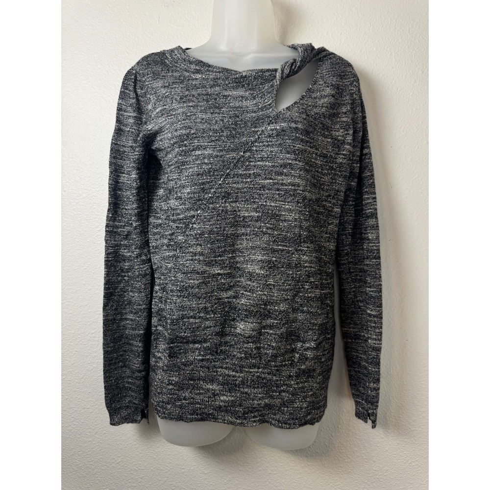 Brochu Walker Cashmere Wool Blend Cutout Marled Knit Sweater Black White Small